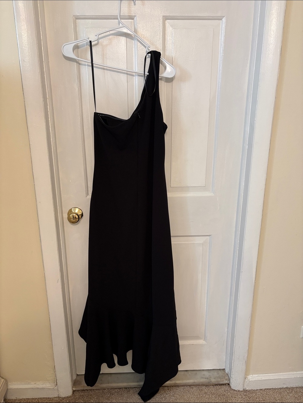 Black One Shoulder Ruched Ruffled Gown - Picture 3 of 6